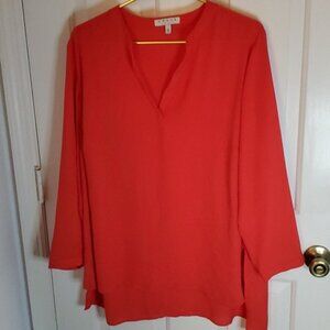 Chaus New York Womens Long Sleeve Sheer Blouse, High Low Bottom